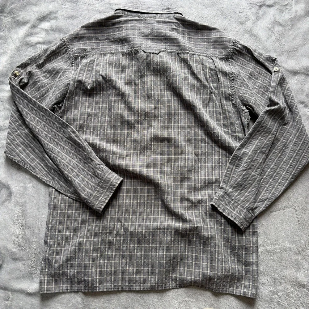 The North Face Mens L Shirt Long Sleeve Zip Pocket Vented Green Plaid VTG